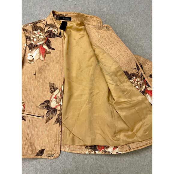 Liz Claiborne Studio Floral Cardigan Blazer Womens Medium Lined Open Front Brown - Picture 13 of 16